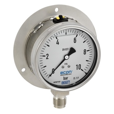 Bourdon tube pressure gauge Type 1383 bottom connection stainless steel wall flange